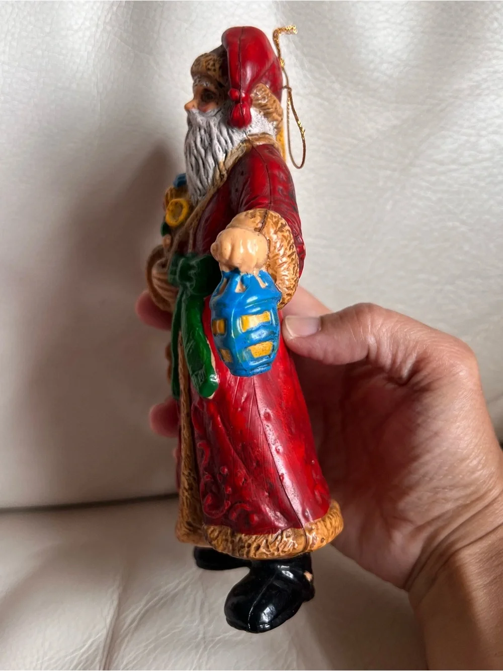 Vintage Blow Mold Plastic Red Santa Figurine Holiday Hanging Ornament